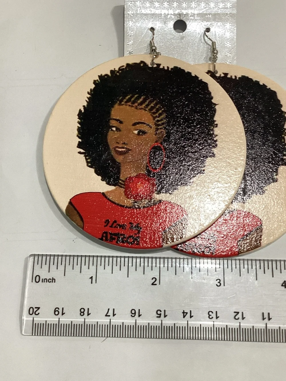 Wooden Afro Love Drop Earrings - Red & Black